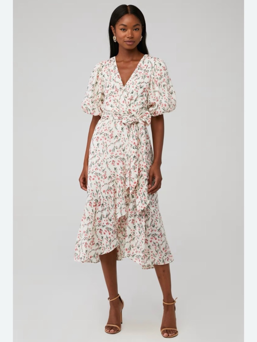 MINKPINK Puff Sleeve Floral Dress in Pink and Ivory